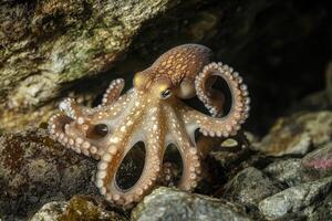 A curious octopus exploring the seafloor with its tentacles extended. photo