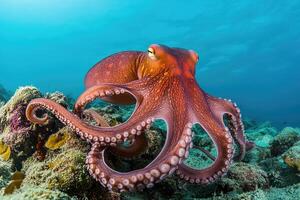 A curious octopus exploring the seafloor with its tentacles extended. photo