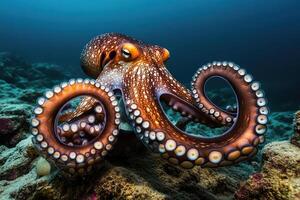 A curious octopus exploring the seafloor with its tentacles extended. photo