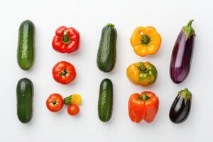 Late summer harvest of fresh vegetables on a clean background. photo