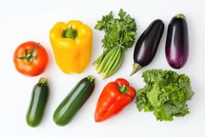 Late summer harvest of fresh vegetables on a clean background. photo