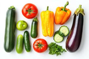 Late summer harvest of fresh vegetables on a clean background. photo