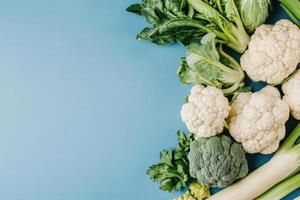 Crisp winter vegetables on a cool blue background. photo