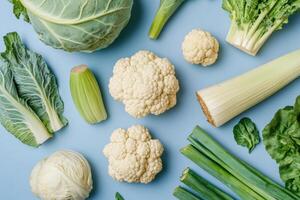 Crisp winter vegetables on a cool blue background. photo