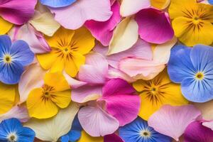 A vibrant array of wildflower petals creates a colorful, natural background. photo
