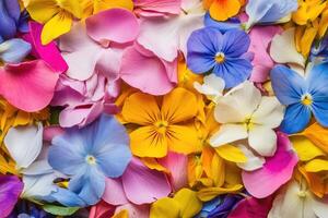 A vibrant array of wildflower petals creates a colorful, natural background. photo