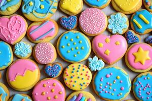 A colorful array of cookies creates a bright, fun background. photo