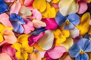 A vibrant array of wildflower petals creates a colorful, natural background. photo