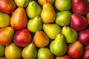 A colorful array of pears forms a rich and textured background. photo