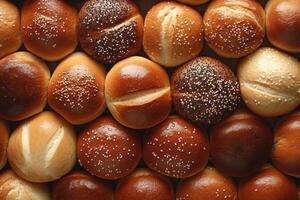 A selection of buns creates a warm, inviting background. photo