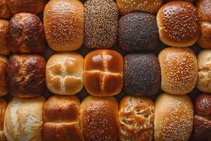 A selection of buns creates a warm, inviting background. photo