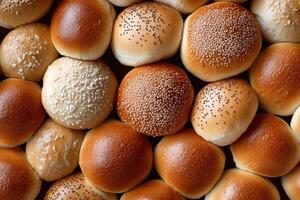 A selection of buns creates a warm, inviting background. photo