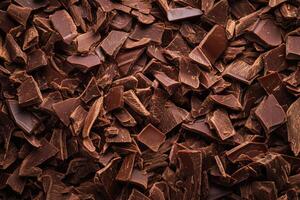 A textured layer of shredded chocolate forms a rich, indulgent background. photo