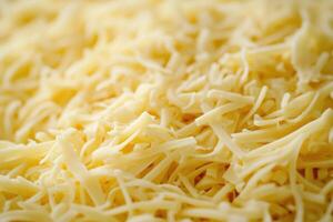 A textured layer of shredded cheese forms a rich, appetizing background. photo