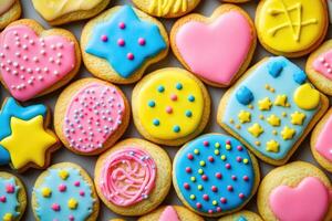 A colorful array of cookies creates a bright, fun background. photo