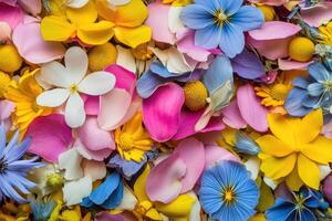 A vibrant array of wildflower petals creates a colorful, natural background. photo