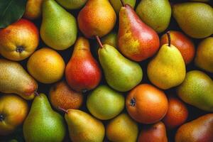 A colorful array of pears forms a rich and textured background. photo