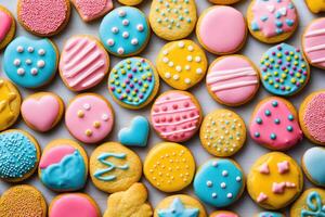 A colorful array of cookies creates a bright, fun background. photo