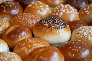 A selection of buns creates a warm, inviting background. photo