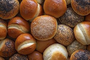 A selection of buns creates a warm, inviting background. photo