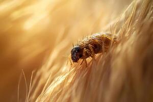 A flea nestled in the fur of an animal. photo