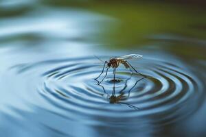 A mosquito resting on the surface of water. photo