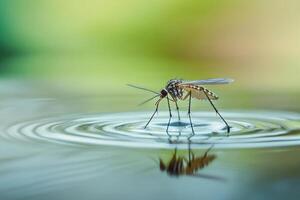 A mosquito resting on the surface of water. photo