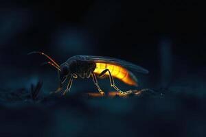 A firefly glowing in the night. photo
