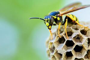 A wasp constructing its nest. photo