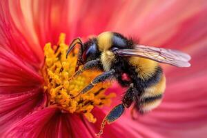 A bumblebee busy pollinating a flower. photo