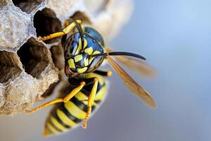A wasp constructing its nest. photo