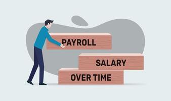 Payroll time for human resources concept with wooden blocks with words payroll, salary and over time vector