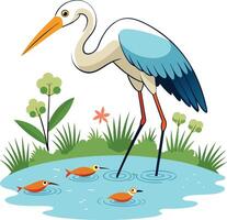 Stork's Skillful Fish Hunting Display vector