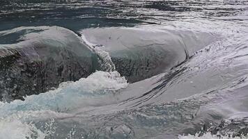 Close-Up of Dynamic Water Flow. A close-up shot captures the powerful and dynamic movement of water, with swirling waves and currents creating a mesmerizing pattern on the water's surface. video