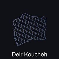 Map of Deir Koucheh design template with dot technology, national borders and important cities illustration vector