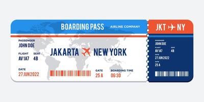 modern Airplane ticket design. Realistic illustration of airplane ticket boarding pass with passenger name and destination. Concept of travel, journey or business trip. vector