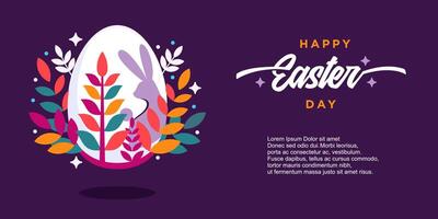 colorful Easter poster and banner template with Easter eggs in the nest on light purple background.Greetings and presents for Easter Day in flat lay styling. Promotion and shopping template for Easter vector