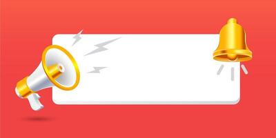 Realistic 3d megaphone with bell , shouting loudspeaker with lightning banner. concept of join us, job vacancy and announcement in modern style. Social media marketing symbol concept. vector