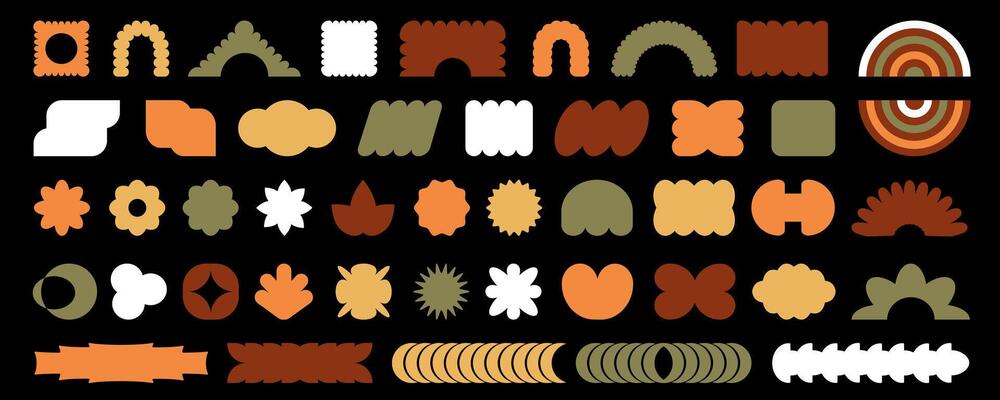 Abstract geometric shapes and icons. Brutal modern contemporary figure primitive elements. Swiss design aesthetic. Bauhaus memphis design.