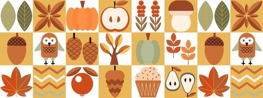 Autumn geometric seamless pattern mosaic in scandinavian style. vector