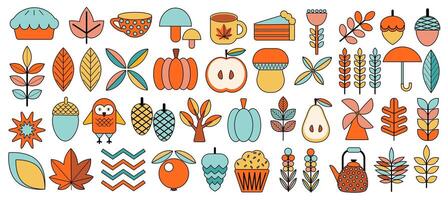 Simple autumn cozy set. Autumn stickers. Scandinavian style geometric mosaic vector