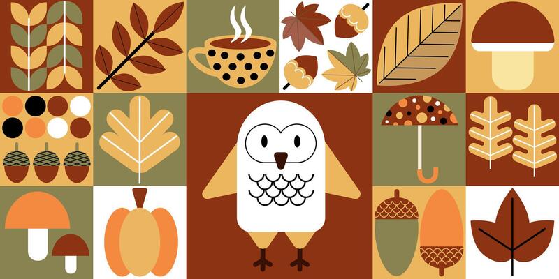 Autumn abstract geometric pattern. Shapes of natural organic flower plants, eco-agriculture. minimal illustration