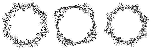 Elegant Hand Drawn Floral Wreath Frames Perfect for Invitations, Greeting Cards, and Digital Creations, Showcasing Nature's Artistry and Beauty in Every Design vector