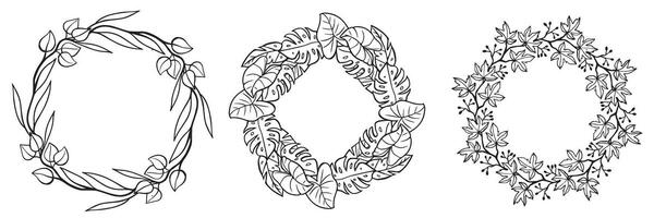 Elegant Hand Drawn Floral Wreath Frames Perfect for Invitations, Greeting Cards, and More, A Curated Collection of Botanical Designs to Enhance Your Digital Creations vector