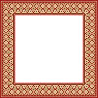 square gold with red national Persian ornament. Rectangle, frame, border, ethnic pattern of the peoples of Iran, Iraq, Tajikistan vector