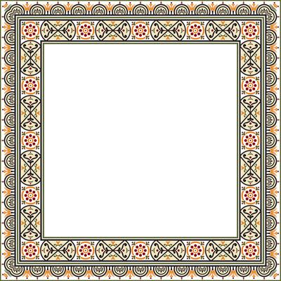 square colored border, frame, Pompeii. Rectangle Neopolitan ornament. Art of Ancient Rome. Template for stained glass