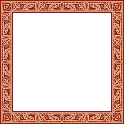 red and gold native american folk ornament. Square border, frame of the peoples of America, Aztec, Incas, Maya