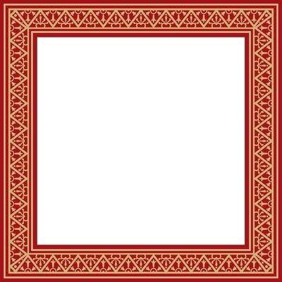square gold with red border, frame, Pompeii. Rectangle Neopolitan ornament. Art of Ancient Rome. Template for stained glass