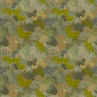 Green military hand draw camouflage seamless pattern. Modern abstract shapes hand draw hunting camo pattern vector