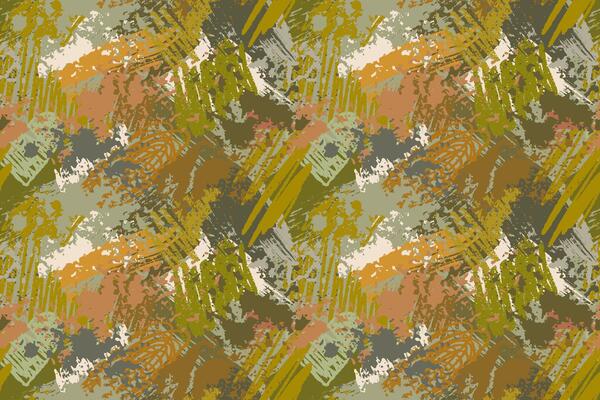 Green military grunge camouflage seamless pattern. Modern abstract grungy brush stroke hunting camo pattern